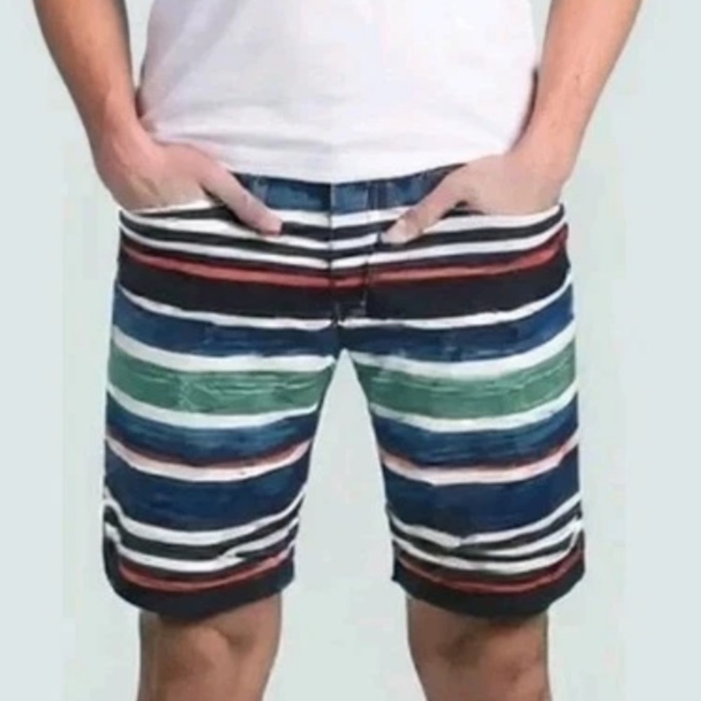 Armani Exchange Men’s Multicolor Striped Shorts - Blue, Green, Black, White, Red